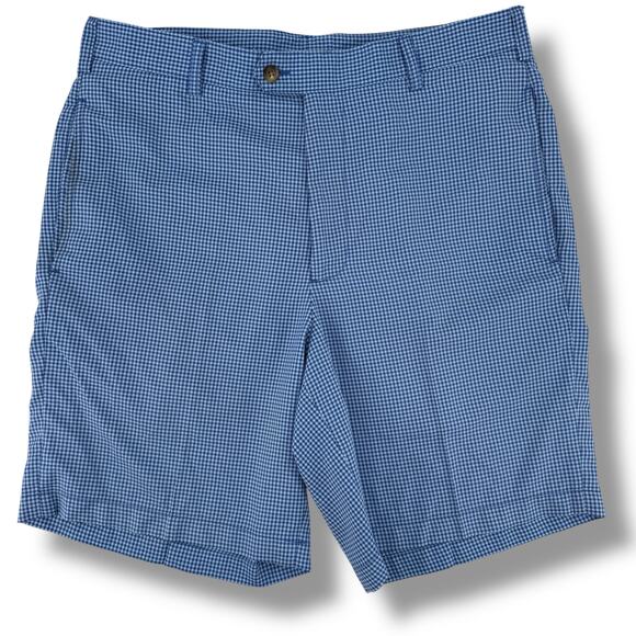 Donald Ross Blue Gingham Check Performance Golf Shorts Mens Size 36 8" Inseam - Picture 1 of 5